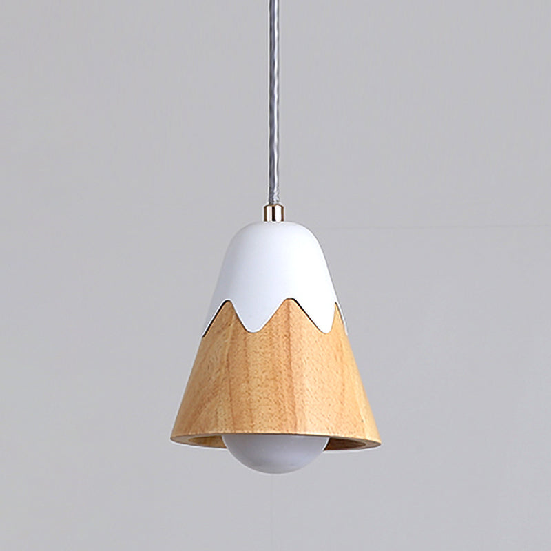 Modernist 1 Head Pendant Light White Tapered Suspended Lighting Fixture with Wood Shade Clearhalo 'Ceiling Lights' 'Pendant Lights' 'Pendants' Lighting' 313385