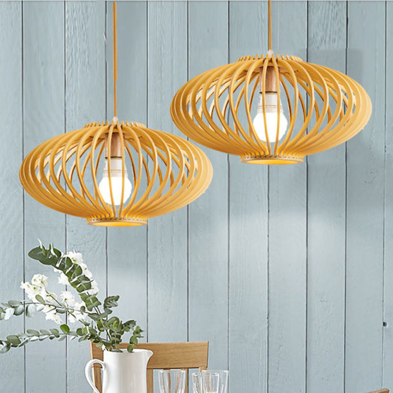 Chinese 1 Head Ceiling Lighting Wood Lantern Hanging Light Fixture with Bamboo Shade Clearhalo 'Ceiling Lights' 'Pendant Lights' 'Pendants' Lighting' 313481