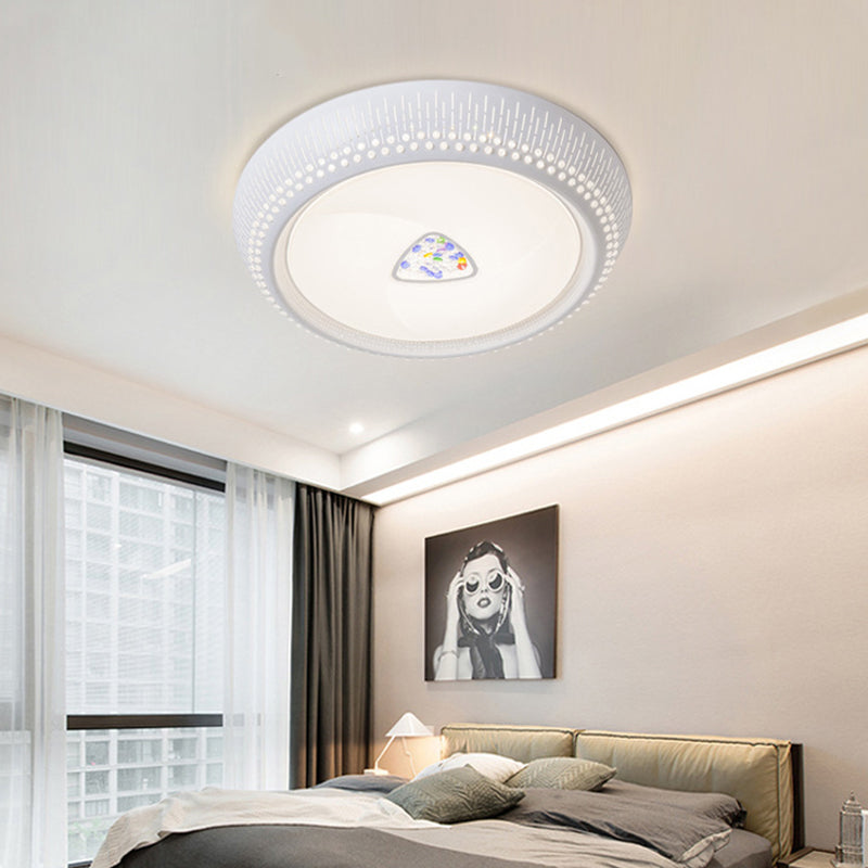 White Drum Flush Light Fixture Modernist LED Metal Close to Ceiling Lamp for Bedroom, 23