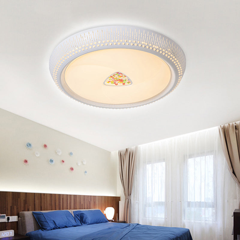 White Drum Flush Light Fixture Modernist LED Metal Close to Ceiling Lamp for Bedroom, 23