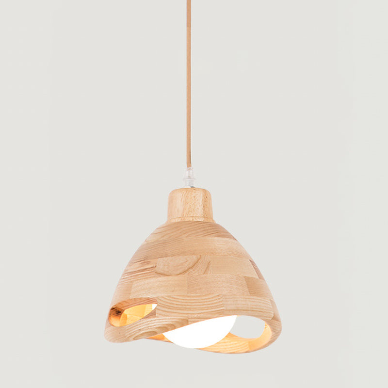 Contemporary 1 Head Pendant Lighting Beige Flared Hanging Light Fixture with Wood Shade Clearhalo 'Ceiling Lights' 'Pendant Lights' 'Pendants' Lighting' 313542