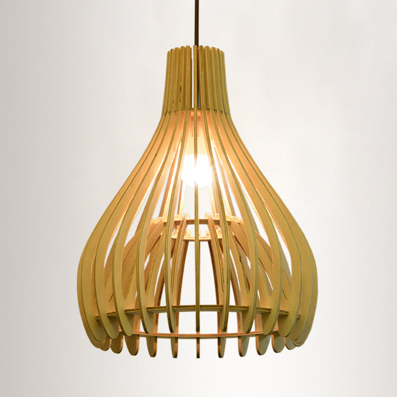 Chinese Pear-Shaped Pendant Lighting Wood 1 Head Ceiling Hanging Light in Beige Clearhalo 'Ceiling Lights' 'Pendant Lights' 'Pendants' Lighting' 313559