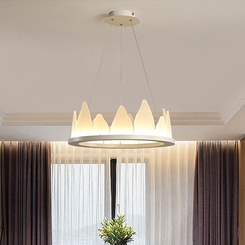 White Circular Chandelier Light Nordic Style LED Flaky Acrylic Hanging Lamp in Warm/White Light, 19.5