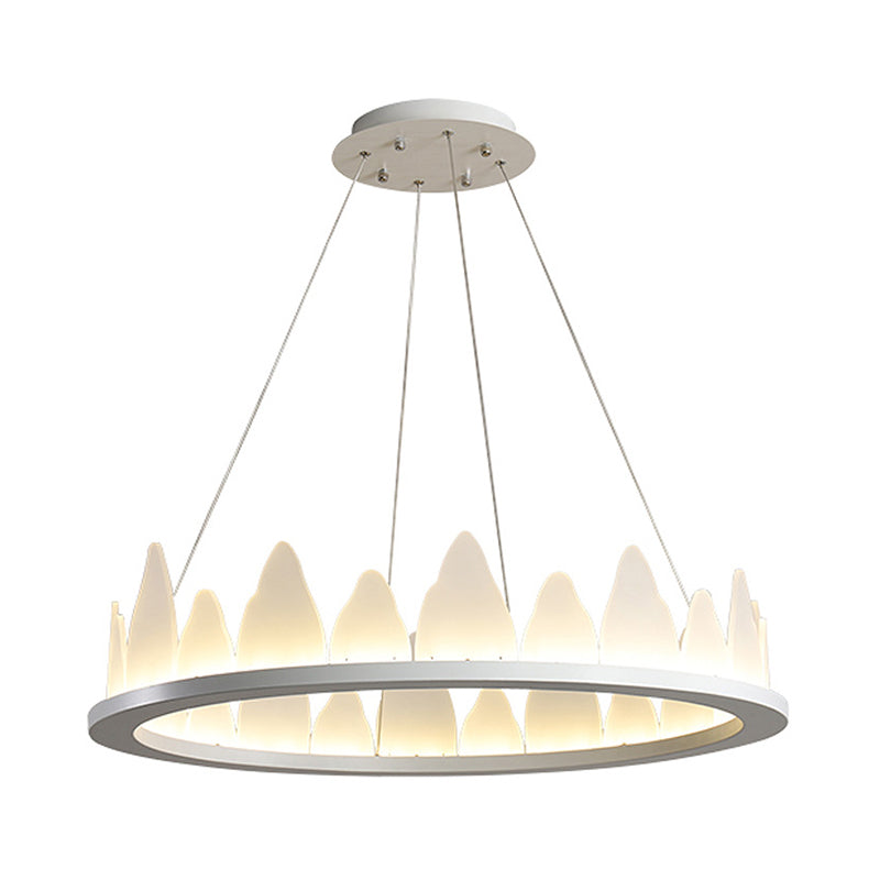 White Circular Chandelier Light Nordic Style LED Flaky Acrylic Hanging Lamp in Warm/White Light, 19.5