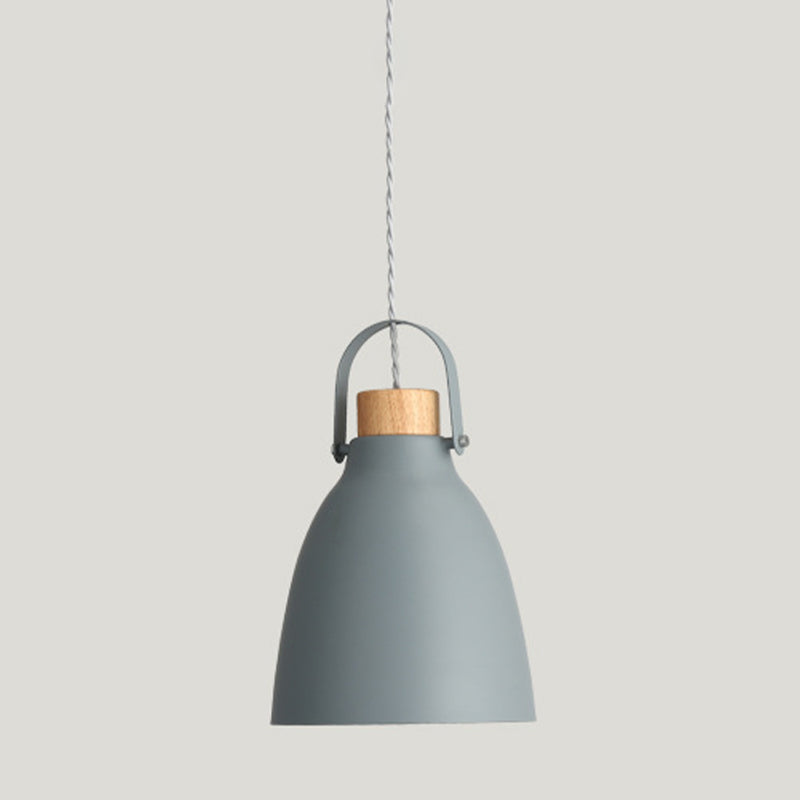 Flared Metal Down Lighting Contemporary 1 Head Grey Hanging Light Fixture with Wood Cap Clearhalo 'Ceiling Lights' 'Modern Pendants' 'Modern' 'Pendant Lights' 'Pendants' Lighting' 313787