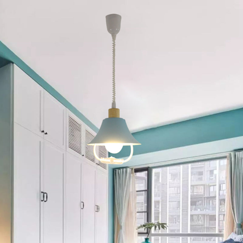 Contemporary Wide Flare Hanging Lighting Metal 1 Head Pendant Light Fixture in Blue/Yellow Blue Clearhalo 'Ceiling Lights' 'Modern Pendants' 'Modern' 'Pendant Lights' 'Pendants' Lighting' 313802