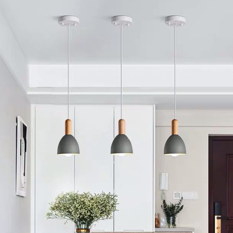 Modernist 1 Bulb Ceiling Light Grey Bowl Suspended Lighting Fixture with Metal Shade Grey Clearhalo 'Ceiling Lights' 'Modern Pendants' 'Modern' 'Pendant Lights' 'Pendants' Lighting' 313816