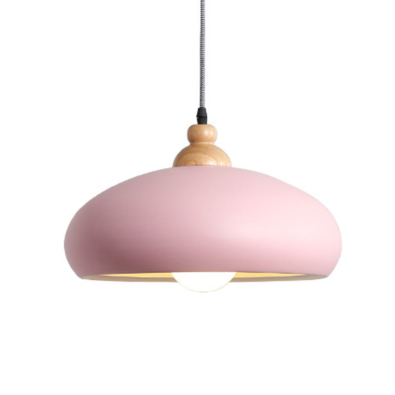 Macaron Hat Hanging Lighting Metal 1 Head Ceiling Pendant Light in Grey/Pink/Green for Living Room Clearhalo 'Ceiling Lights' 'Modern Pendants' 'Modern' 'Pendant Lights' 'Pendants' Lighting' 313820