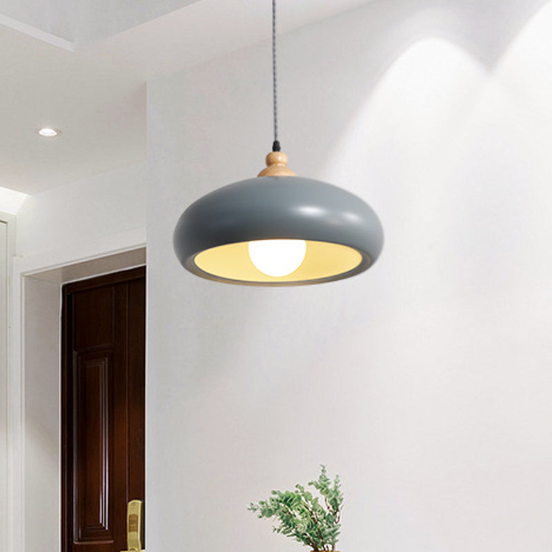 Macaron Hat Hanging Lighting Metal 1 Head Ceiling Pendant Light in Grey/Pink/Green for Living Room Grey Clearhalo 'Ceiling Lights' 'Modern Pendants' 'Modern' 'Pendant Lights' 'Pendants' Lighting' 313824