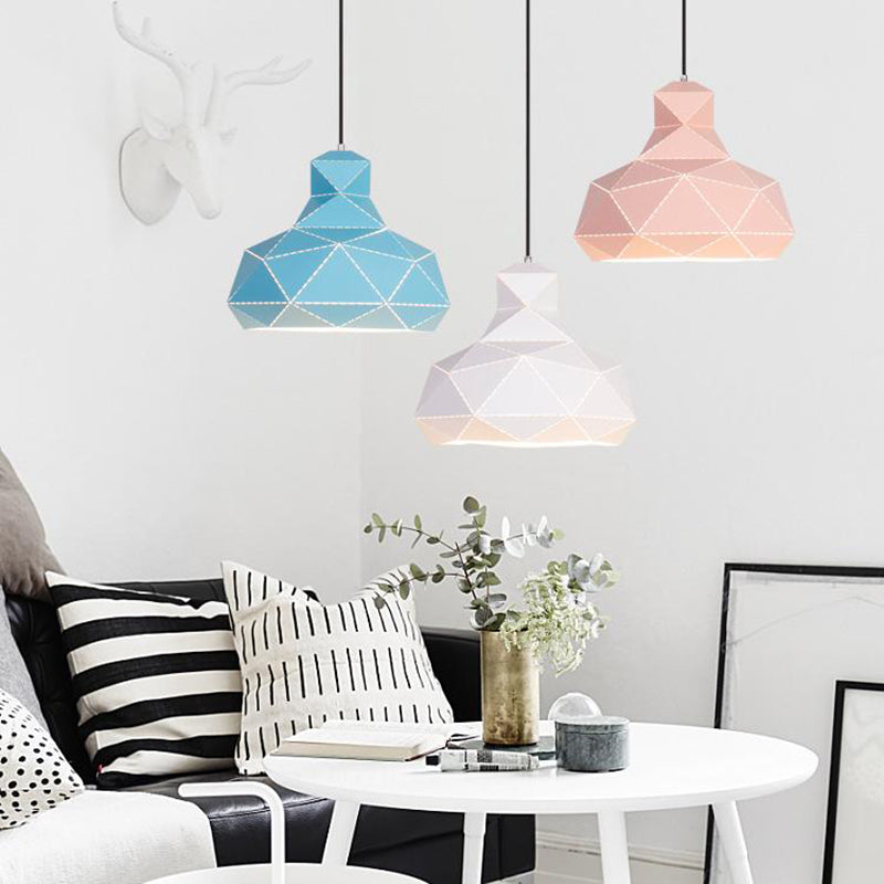 Hat Ceiling Lighting Contemporary Metal 1 Head White/Pink/Blue Suspension Pendant Light, 12