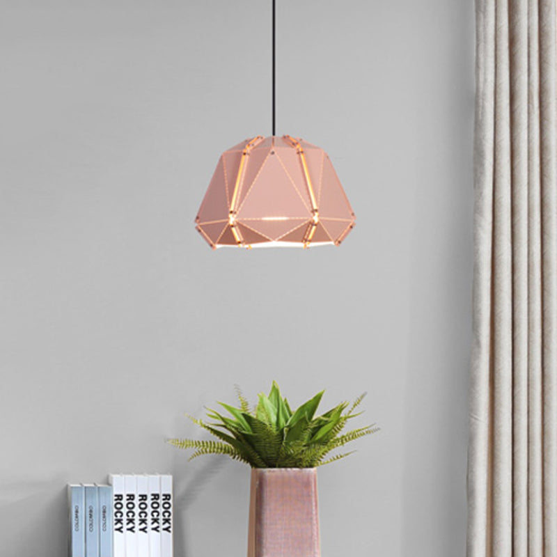 Geometric Metal Hanging Light Modernism 1 Head White/Pink Suspended Lighting Fixture for Bedroom Clearhalo 'Ceiling Lights' 'Modern Pendants' 'Modern' 'Pendant Lights' 'Pendants' Lighting' 313862