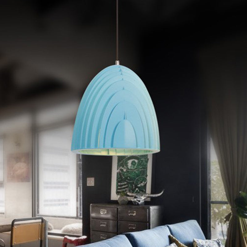 Macaron 1 Head Down Lighting White/Blue Trumpet Pendant Light Fixture with Metal Shade Blue Clearhalo 'Ceiling Lights' 'Modern Pendants' 'Modern' 'Pendant Lights' 'Pendants' Lighting' 313868