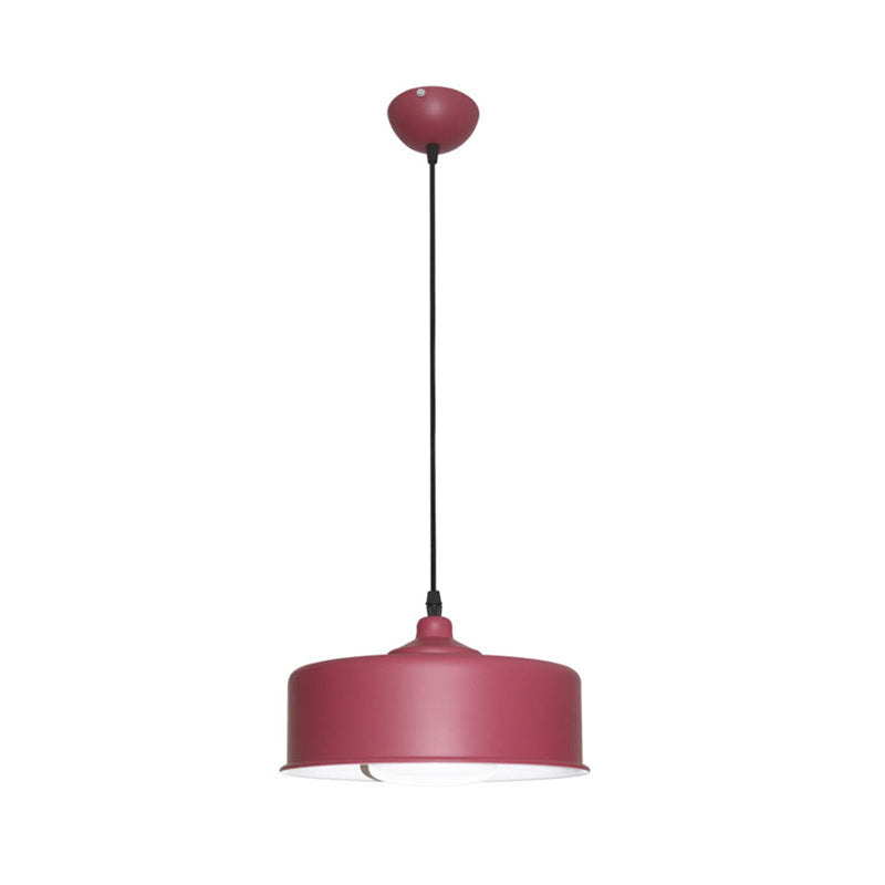 Modernist 1 Bulb Hanging Lighting Purple Drum Ceiling Pendant Light with Metal Shade Clearhalo 'Ceiling Lights' 'Modern Pendants' 'Modern' 'Pendant Lights' 'Pendants' Lighting' 313892