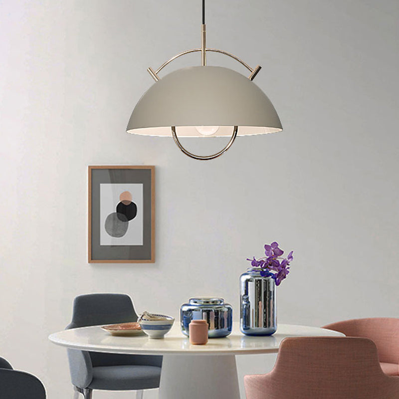 Metal Bowl Down Lighting Macaron 1 Head Blue/White/Khaki Hanging Ceiling Light with Handle Clearhalo 'Ceiling Lights' 'Modern Pendants' 'Modern' 'Pendant Lights' 'Pendants' Lighting' 313894