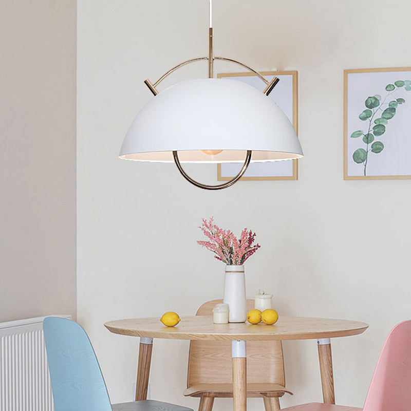 Metal Bowl Down Lighting Macaron 1 Head Blue/White/Khaki Hanging Ceiling Light with Handle White Clearhalo 'Ceiling Lights' 'Modern Pendants' 'Modern' 'Pendant Lights' 'Pendants' Lighting' 313896