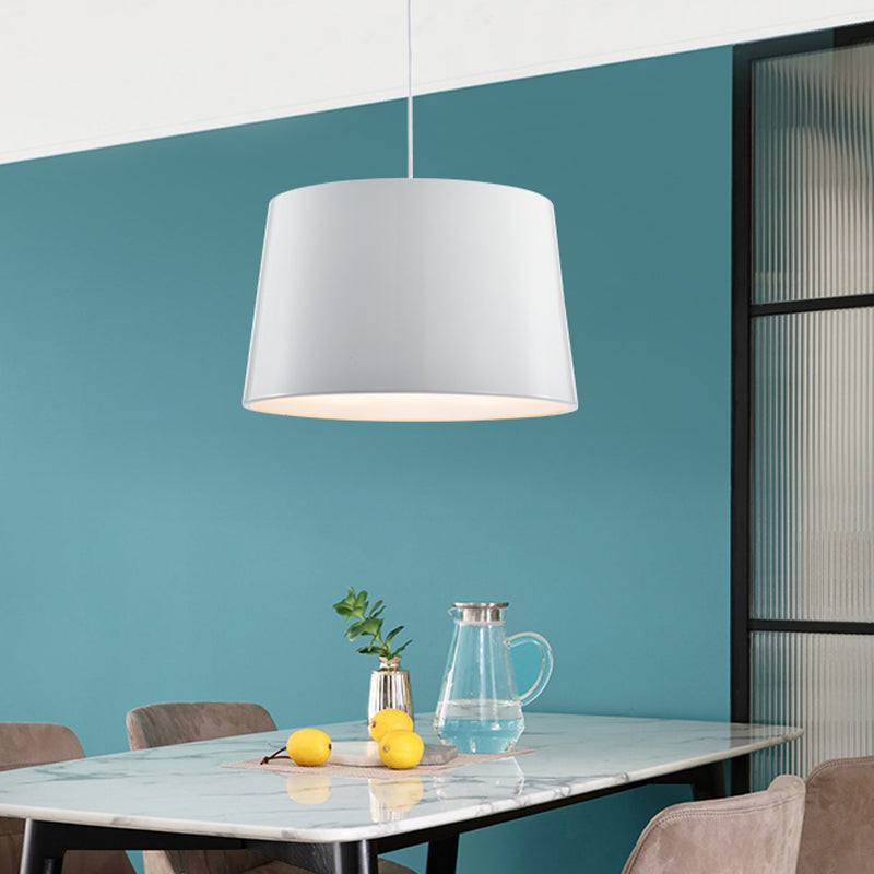 Contemporary 1 Bulb Hanging Lighting Black/White Drum Ceiling Pendant Light with Metal Shade White Clearhalo 'Ceiling Lights' 'Modern Pendants' 'Modern' 'Pendant Lights' 'Pendants' Lighting' 313928