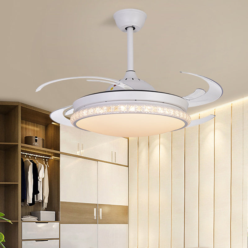 8 Blade Convex Ceiling Fan Light Minimalist Crystal Prism White LED Semi Flush Mount White Clearhalo 'Ceiling Fans with Lights' 'Ceiling Fans' 'Modern Ceiling Fans' 'Modern' Lighting' 314016