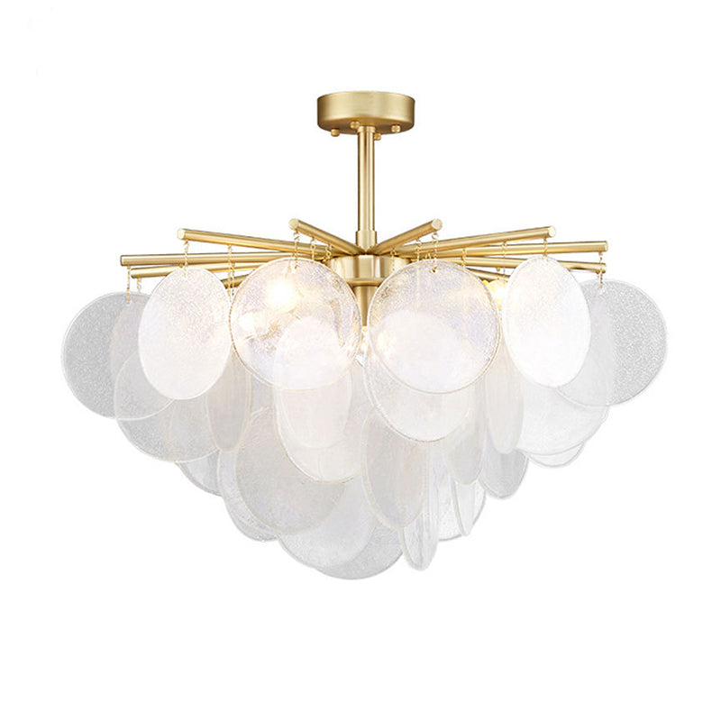 Tapered Living Room Semi Flush Light Fixture Seeded Crystal 4 Heads Postmodern Ceiling Lamp in Gold Clearhalo 'Ceiling Lights' 'Close To Ceiling Lights' 'Close to ceiling' 'Semi-flushmount' Lighting' 314088