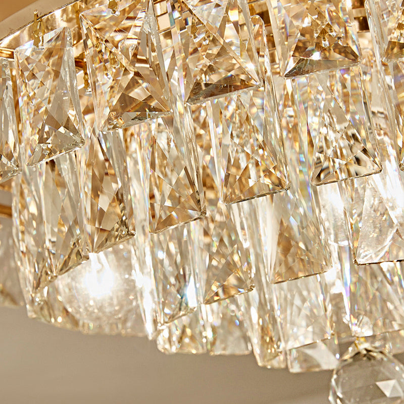 Three Tiers Flush Light Postmodern Crystal Block 2 Heads Gold Ceiling Mount Light Fixture Clearhalo 'Ceiling Lights' 'Close To Ceiling Lights' 'Close to ceiling' 'Flush mount' Lighting' 314282