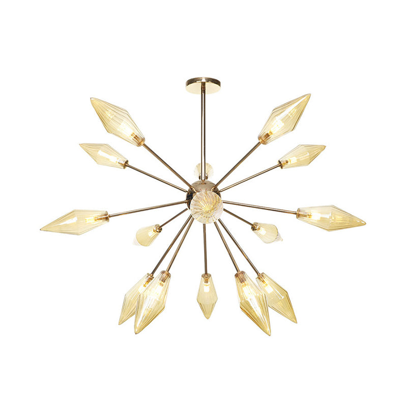 Diamond Shape Indoor Hanging Chandelier Light Amber/Clear Glass 9/12/15-Head Industrial Stylish Ceiling Light Fixture Clearhalo 'Cast Iron' 'Ceiling Lights' 'Chandeliers' 'Clear' 'Industrial Chandeliers' 'Industrial' 'Metal' 'Middle Century Chandeliers' 'Modern' 'Rustic Chandeliers' 'Tiffany' 'Traditional Chandeliers' Lighting' 314401