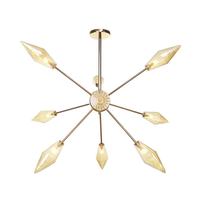 Diamond Shape Indoor Hanging Chandelier Light Amber/Clear Glass 9/12/15-Head Industrial Stylish Ceiling Light Fixture Clearhalo 'Cast Iron' 'Ceiling Lights' 'Chandeliers' 'Clear' 'Industrial Chandeliers' 'Industrial' 'Metal' 'Middle Century Chandeliers' 'Modern' 'Rustic Chandeliers' 'Tiffany' 'Traditional Chandeliers' Lighting' 314403