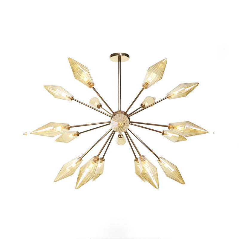 Diamond Shape Indoor Hanging Chandelier Light Amber/Clear Glass 9/12/15-Head Industrial Stylish Ceiling Light Fixture 18 Amber Clearhalo 'Cast Iron' 'Ceiling Lights' 'Chandeliers' 'Clear' 'Industrial Chandeliers' 'Industrial' 'Metal' 'Middle Century Chandeliers' 'Modern' 'Rustic Chandeliers' 'Tiffany' 'Traditional Chandeliers' Lighting' 314405