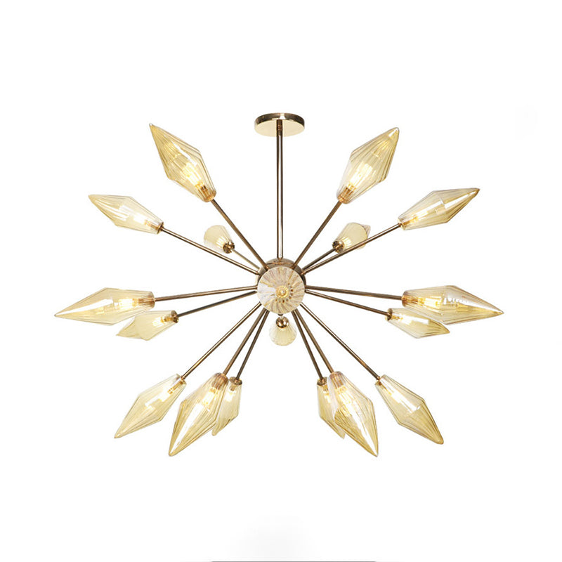 Diamond Shape Indoor Hanging Chandelier Light Amber/Clear Glass 9/12/15-Head Industrial Stylish Ceiling Light Fixture 21 Amber Clearhalo 'Cast Iron' 'Ceiling Lights' 'Chandeliers' 'Clear' 'Industrial Chandeliers' 'Industrial' 'Metal' 'Middle Century Chandeliers' 'Modern' 'Rustic Chandeliers' 'Tiffany' 'Traditional Chandeliers' Lighting' 314406