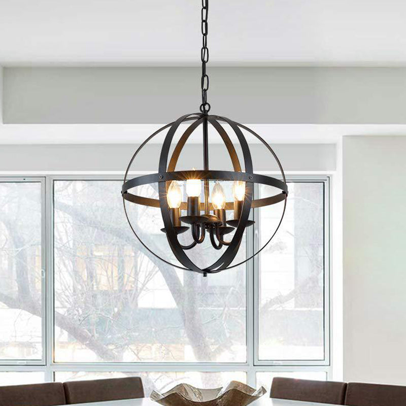 4 Bulbs Metal Ceiling Chandelier Vintage Black Globe Dining Room Pendant Lighting Clearhalo 'Cast Iron' 'Ceiling Lights' 'Chandeliers' 'Industrial Chandeliers' 'Industrial' 'Metal' 'Middle Century Chandeliers' 'Rustic Chandeliers' 'Tiffany' Lighting' 314446