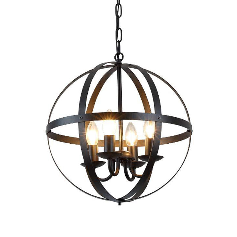 4 Bulbs Metal Ceiling Chandelier Vintage Black Globe Dining Room Pendant Lighting Clearhalo 'Cast Iron' 'Ceiling Lights' 'Chandeliers' 'Industrial Chandeliers' 'Industrial' 'Metal' 'Middle Century Chandeliers' 'Rustic Chandeliers' 'Tiffany' Lighting' 314448