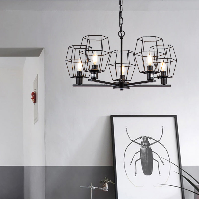 Radical Metal Chandelier Lighting Industrial 5 Lights Living Room Pendant Lamp in Black Clearhalo 'Cast Iron' 'Ceiling Lights' 'Chandeliers' 'Industrial Chandeliers' 'Industrial' 'Metal' 'Middle Century Chandeliers' 'Rustic Chandeliers' 'Tiffany' Lighting' 314564