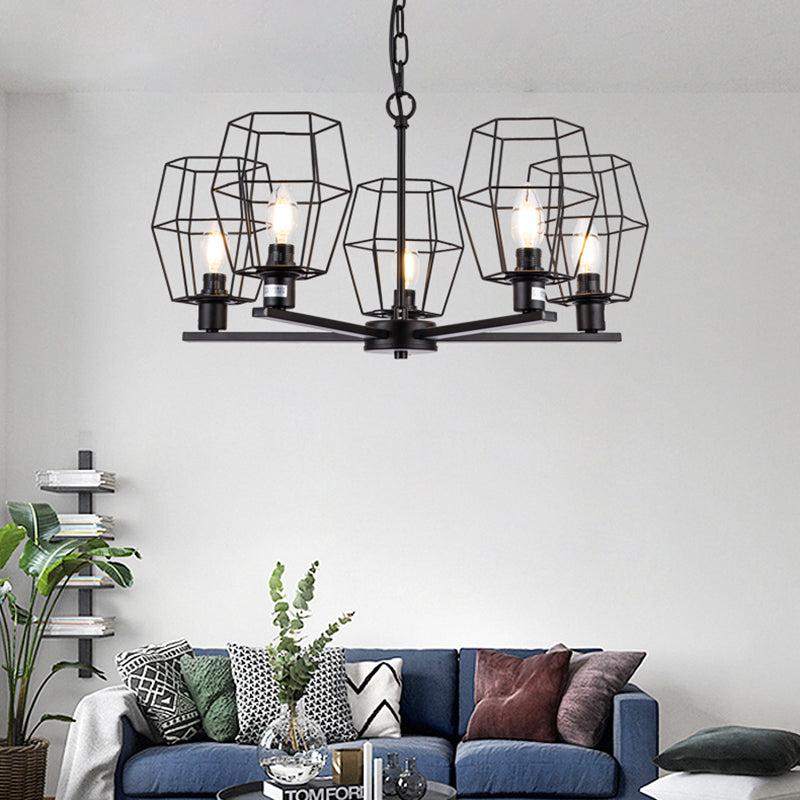 Radical Metal Chandelier Lighting Industrial 5 Lights Living Room Pendant Lamp in Black Clearhalo 'Cast Iron' 'Ceiling Lights' 'Chandeliers' 'Industrial Chandeliers' 'Industrial' 'Metal' 'Middle Century Chandeliers' 'Rustic Chandeliers' 'Tiffany' Lighting' 314565