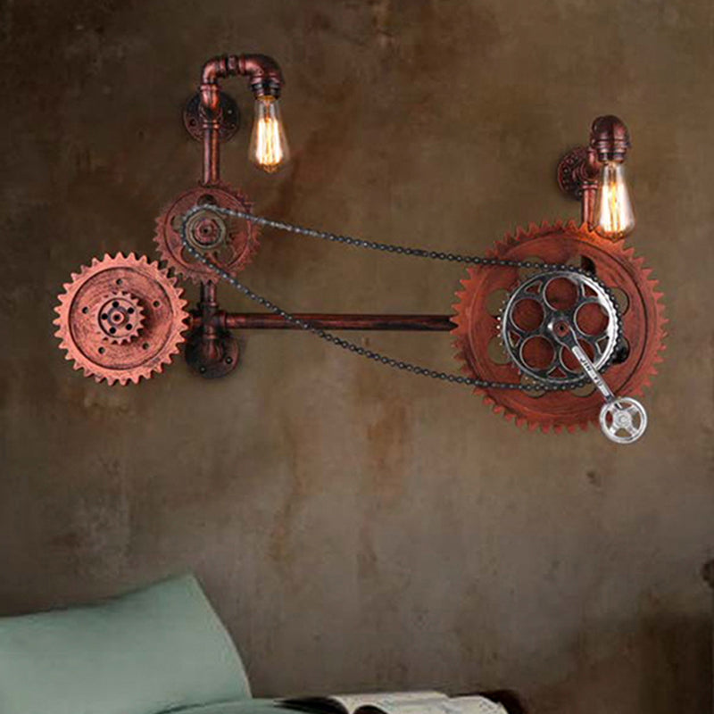 2 Lights Gear Sconce Light Fixture Vintage Weathered Copper Metal Wall Lamp Weathered Copper Clearhalo 'Art deco wall lights' 'Cast Iron' 'Glass' 'Industrial wall lights' 'Industrial' 'Middle century wall lights' 'Modern' 'Rustic wall lights' 'Tiffany' 'Traditional wall lights' 'Wall Lamps & Sconces' 'Wall Lights' Lighting' 314774