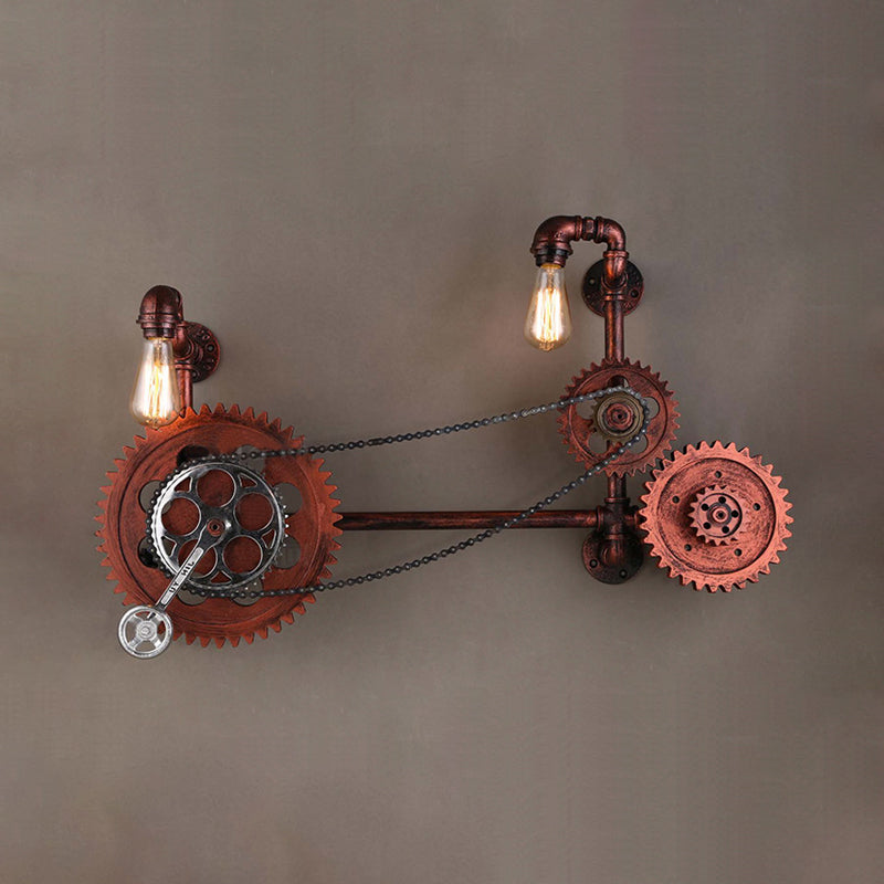 2 Lights Gear Sconce Light Fixture Vintage Weathered Copper Metal Wall Lamp Clearhalo 'Art deco wall lights' 'Cast Iron' 'Glass' 'Industrial wall lights' 'Industrial' 'Middle century wall lights' 'Modern' 'Rustic wall lights' 'Tiffany' 'Traditional wall lights' 'Wall Lamps & Sconces' 'Wall Lights' Lighting' 314775