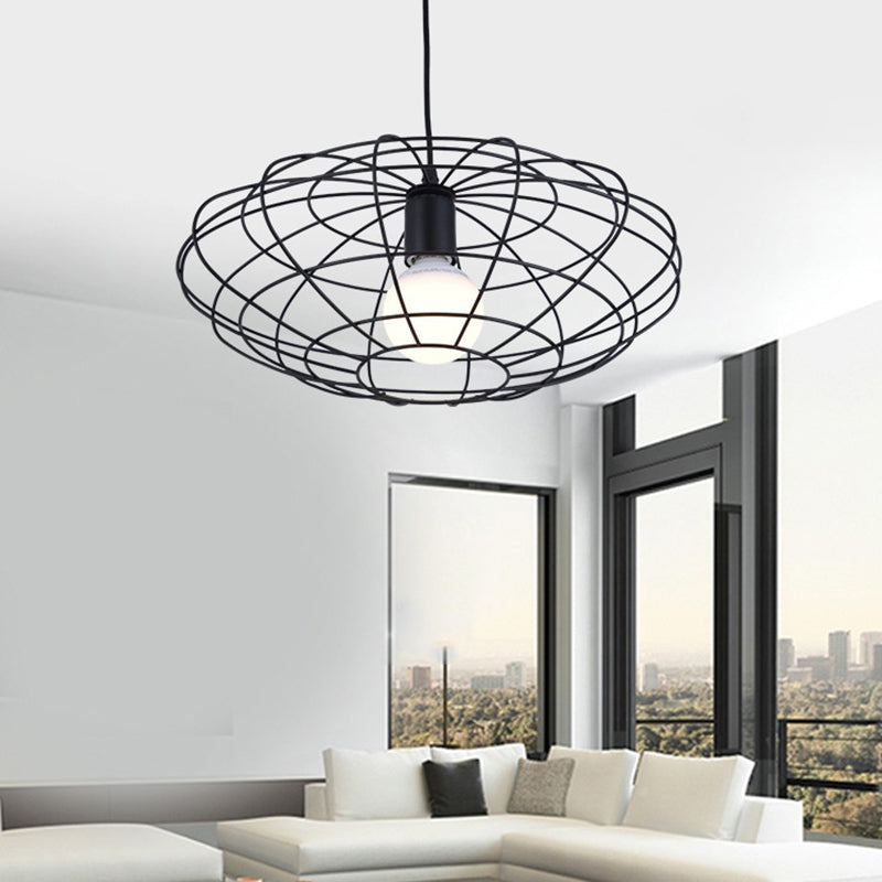 Black 1 Light Pendant Lighting Vintage Metal Oval Cage Ceiling Fixture for Living Room Black Clearhalo 'Art Deco Pendants' 'Black' 'Cast Iron' 'Ceiling Lights' 'Ceramic' 'Crystal' 'Industrial Pendants' 'Industrial' 'Metal' 'Middle Century Pendants' 'Pendant Lights' 'Pendants' 'Rustic Pendants' 'Tiffany' Lighting' 315037