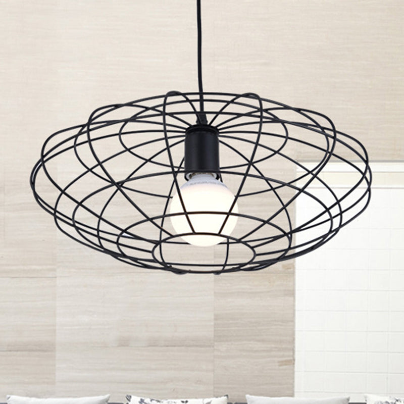 Black 1 Light Pendant Lighting Vintage Metal Oval Cage Ceiling Fixture for Living Room Clearhalo 'Art Deco Pendants' 'Black' 'Cast Iron' 'Ceiling Lights' 'Ceramic' 'Crystal' 'Industrial Pendants' 'Industrial' 'Metal' 'Middle Century Pendants' 'Pendant Lights' 'Pendants' 'Rustic Pendants' 'Tiffany' Lighting' 315038