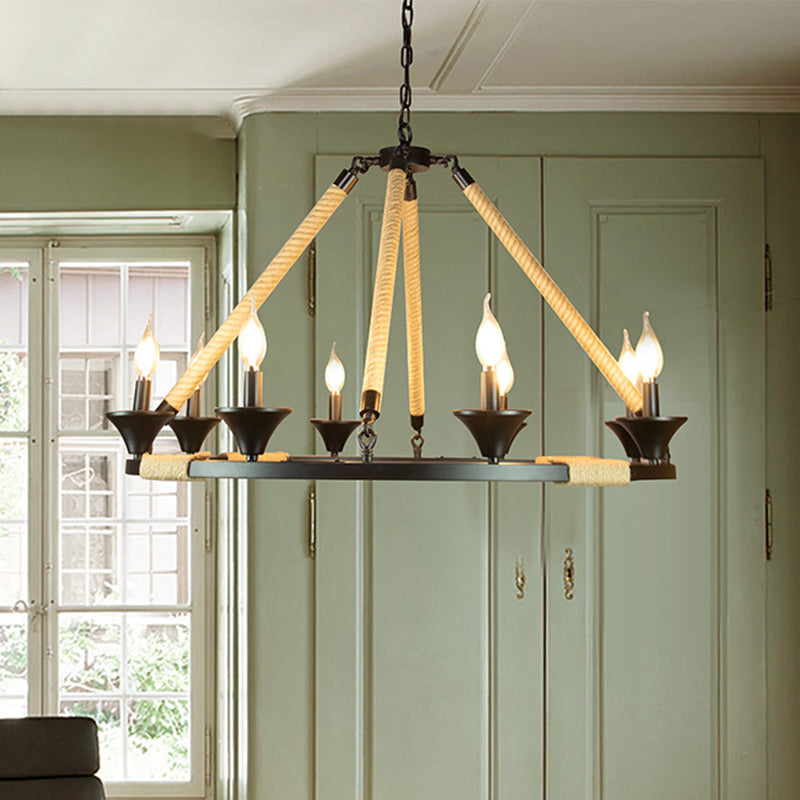 Candle Metal Chandelier Lighting Farmhouse 8 Lights Living Room Hanging Ceiling Light in Black Clearhalo 'Cast Iron' 'Ceiling Lights' 'Chandeliers' 'Industrial Chandeliers' 'Industrial' 'Metal' 'Middle Century Chandeliers' 'Rustic Chandeliers' 'Tiffany' Lighting' 315089