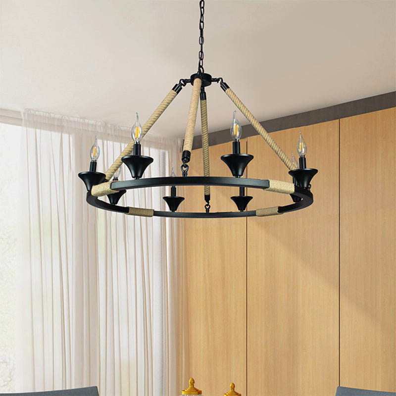 Candle Metal Chandelier Lighting Farmhouse 8 Lights Living Room Hanging Ceiling Light in Black Clearhalo 'Cast Iron' 'Ceiling Lights' 'Chandeliers' 'Industrial Chandeliers' 'Industrial' 'Metal' 'Middle Century Chandeliers' 'Rustic Chandeliers' 'Tiffany' Lighting' 315090