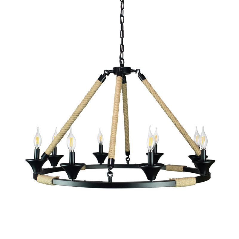 Candle Metal Chandelier Lighting Farmhouse 8 Lights Living Room Hanging Ceiling Light in Black Clearhalo 'Cast Iron' 'Ceiling Lights' 'Chandeliers' 'Industrial Chandeliers' 'Industrial' 'Metal' 'Middle Century Chandeliers' 'Rustic Chandeliers' 'Tiffany' Lighting' 315091