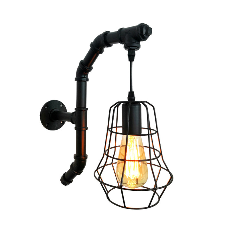 1 Light Cage Wall Lighting Fixture Industrial Black Metal Sconce Light for Bedroom Clearhalo 'Art deco wall lights' 'Cast Iron' 'Glass' 'Industrial wall lights' 'Industrial' 'Middle century wall lights' 'Modern' 'Rustic wall lights' 'Tiffany' 'Traditional wall lights' 'Wall Lamps & Sconces' 'Wall Lights' Lighting' 315106