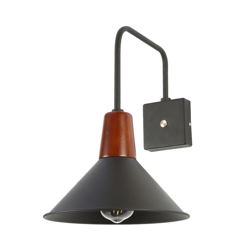 1 Light Metal Wall Mounted Light Industrial Style Black Conical Bedroom Sconce Clearhalo 'Art deco wall lights' 'Cast Iron' 'Glass' 'Industrial wall lights' 'Industrial' 'Middle century wall lights' 'Modern' 'Rustic wall lights' 'Tiffany' 'Traditional wall lights' 'Wall Lamps & Sconces' 'Wall Lights' Lighting' 315165