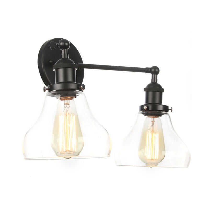 Clear Glass Black/Brass/Bronze Wall Lighting Pear Shaped 2 Lights Industrial Style Sconce Lamp Clearhalo 'Art deco wall lights' 'Cast Iron' 'Glass' 'Industrial wall lights' 'Industrial' 'Middle century wall lights' 'Modern' 'Rustic wall lights' 'Tiffany' 'Traditional wall lights' 'Wall Lamps & Sconces' 'Wall Lights' Lighting' 315189