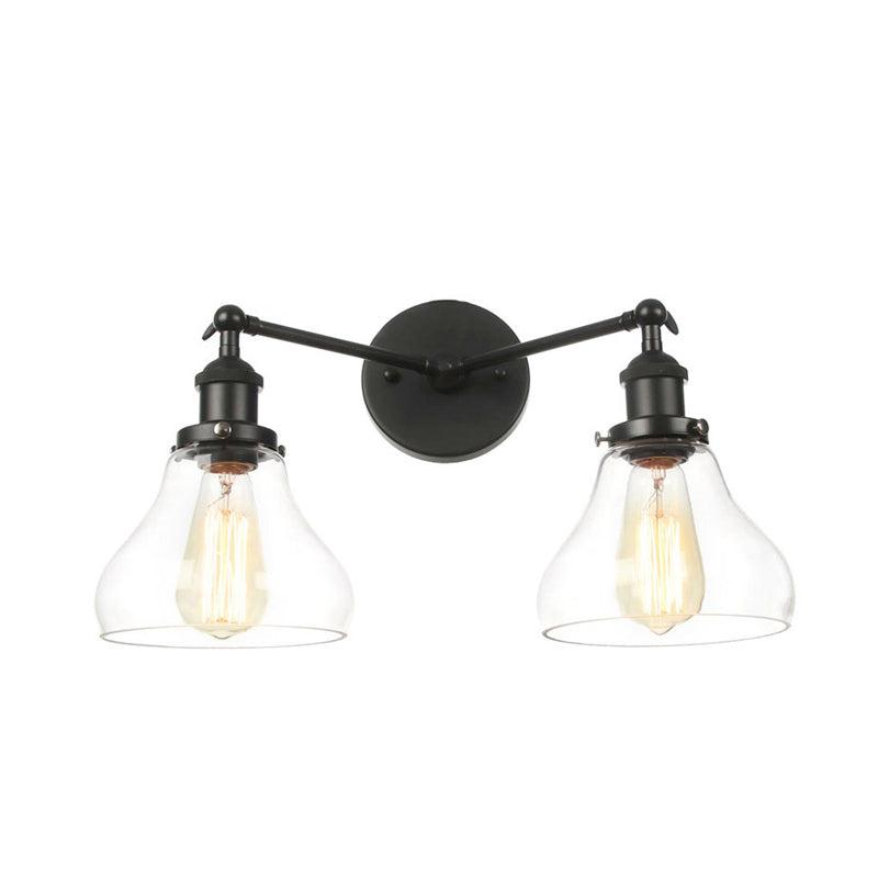 Clear Glass Black/Brass/Bronze Wall Lighting Pear Shaped 2 Lights Industrial Style Sconce Lamp Clearhalo 'Art deco wall lights' 'Cast Iron' 'Glass' 'Industrial wall lights' 'Industrial' 'Middle century wall lights' 'Modern' 'Rustic wall lights' 'Tiffany' 'Traditional wall lights' 'Wall Lamps & Sconces' 'Wall Lights' Lighting' 315190