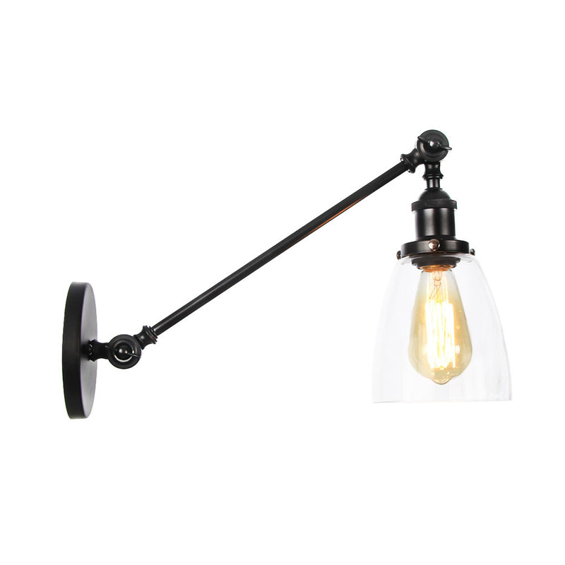 Black/Bronze/Brass 1 Light Wall Light Fixture Industrial Style Clear Glass Tapered Sconce with Arm, 8