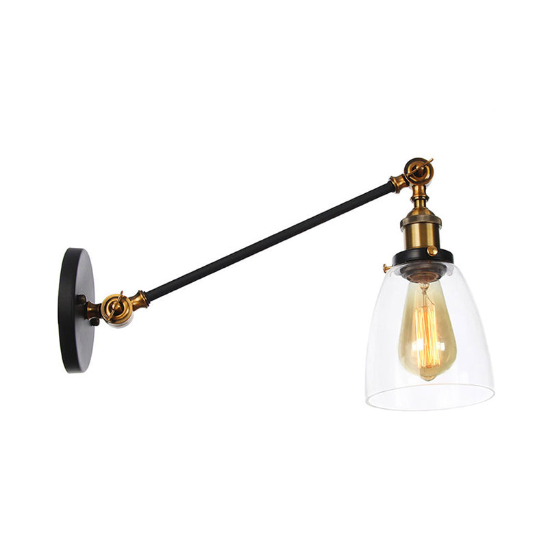 Black/Bronze/Brass 1 Light Wall Light Fixture Industrial Style Clear Glass Tapered Sconce with Arm, 8