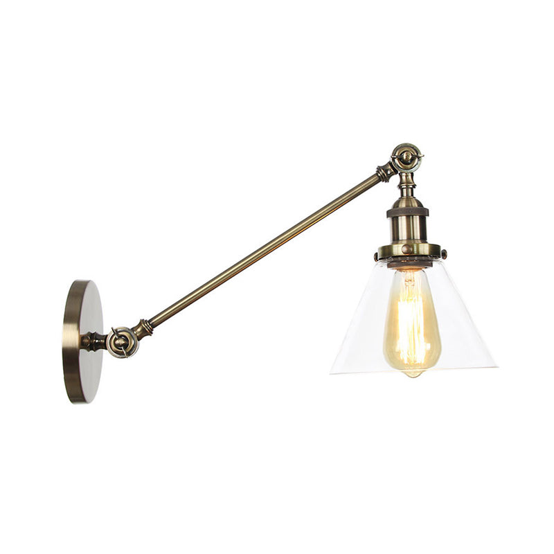 Industrial Conical Sconce Light 1 Light Clear Glass Lighting Fixture in Black/Bronze/Brass, 8