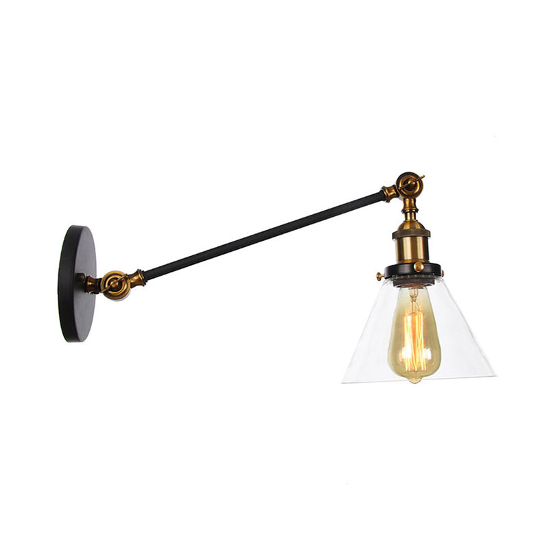 Industrial Conical Sconce Light 1 Light Clear Glass Lighting Fixture in Black/Bronze/Brass, 8