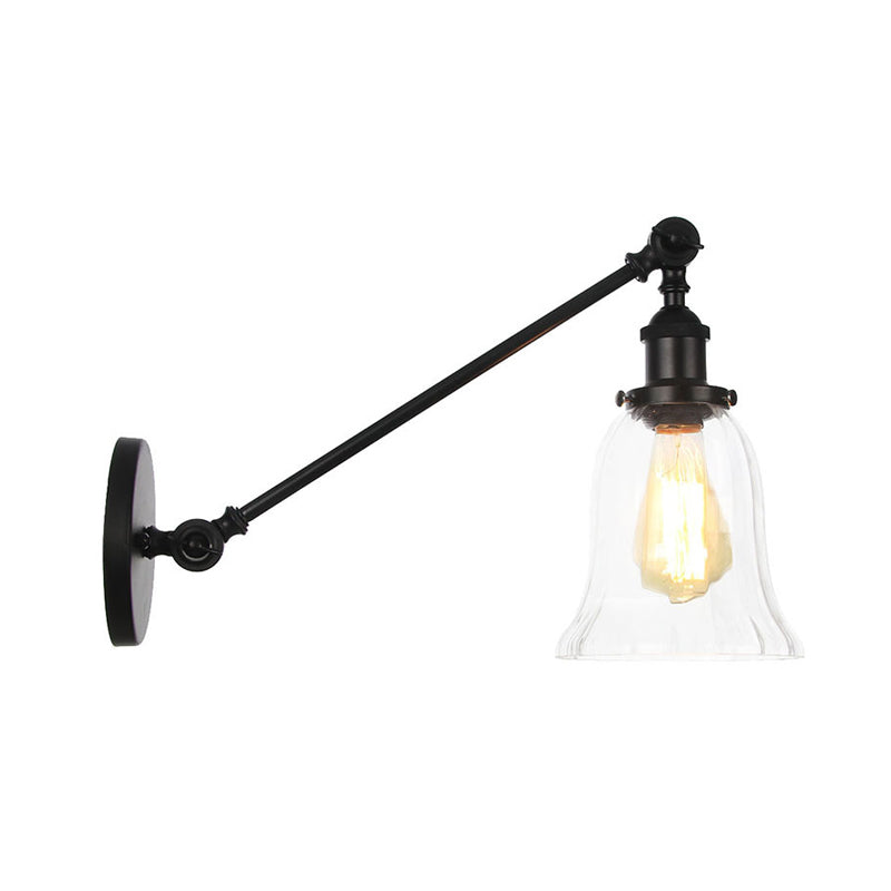 Black/Bronze/Brass 1 Light Wall Lighting Fixture Vintage Clear Glass Bell Sconce with Arm, 8