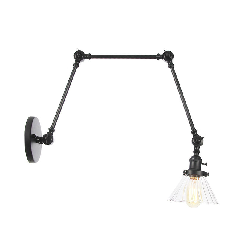 Industrial Cone Wall Mounted Light 1 Light Clear/Amber Glass Sconce in Black/Bronze/Brass with Arm, 8