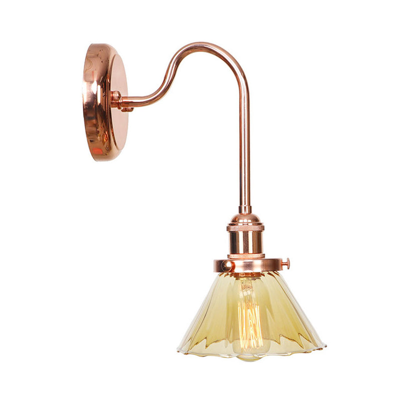 1 Light Cone Sconce Light Vintage Clear/Amber Glass Wall Lighting Fixture for Living Room Clearhalo 'Art deco wall lights' 'Cast Iron' 'Glass' 'Industrial wall lights' 'Industrial' 'Middle century wall lights' 'Modern' 'Rustic wall lights' 'Tiffany' 'Traditional wall lights' 'Wall Lamps & Sconces' 'Wall Lights' Lighting' 315392