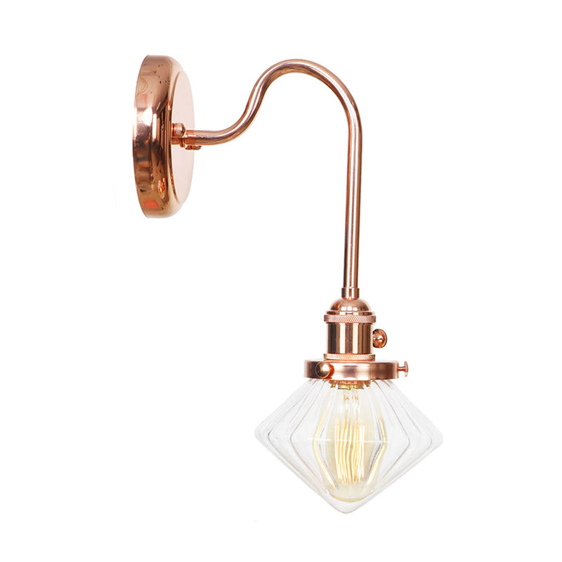 Clear/Amber Glass Copper Sconce Light Diamond 1 Light Farmhouse Wall Lighting Fixture for Bedroom Clearhalo 'Art deco wall lights' 'Cast Iron' 'Glass' 'Industrial wall lights' 'Industrial' 'Middle century wall lights' 'Modern' 'Rustic wall lights' 'Tiffany' 'Traditional wall lights' 'Wall Lamps & Sconces' 'Wall Lights' Lighting' 315395